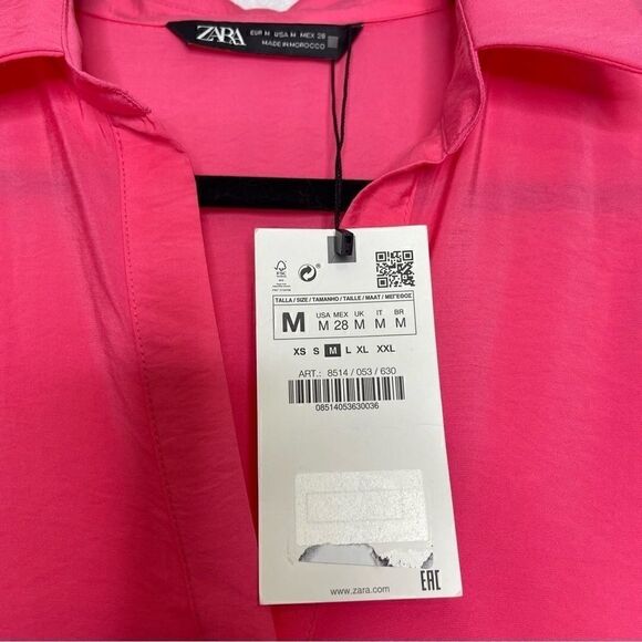 𝅺zara Satin Effect Ruffled Button Front Belted Mini Dress M - Picture 3 of 5